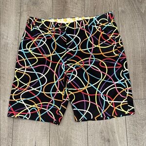 Loudmouth Black Shorts with Vibrant Scribble Bermuda Swirl Gold Shorts Size 36